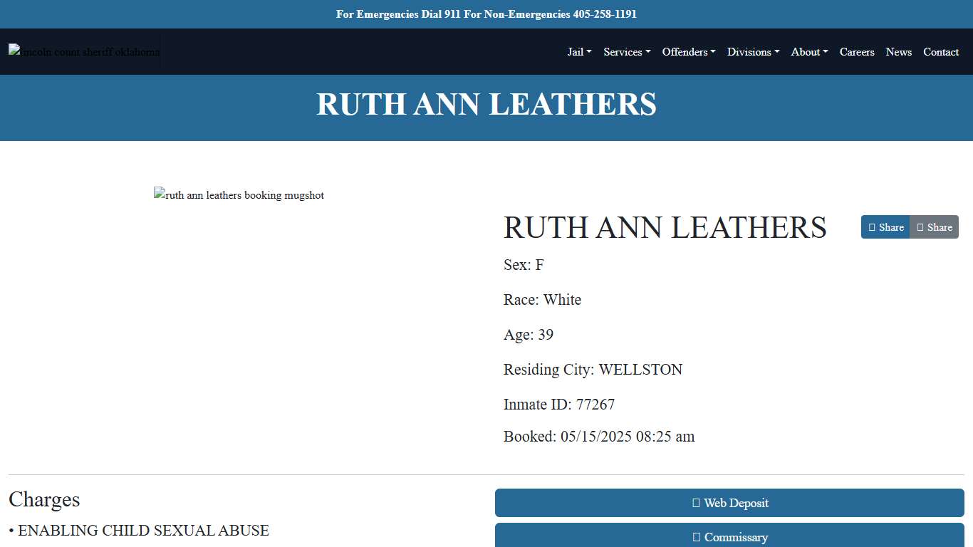 RUTH LEATHERS Booked at the Lincoln County Jail